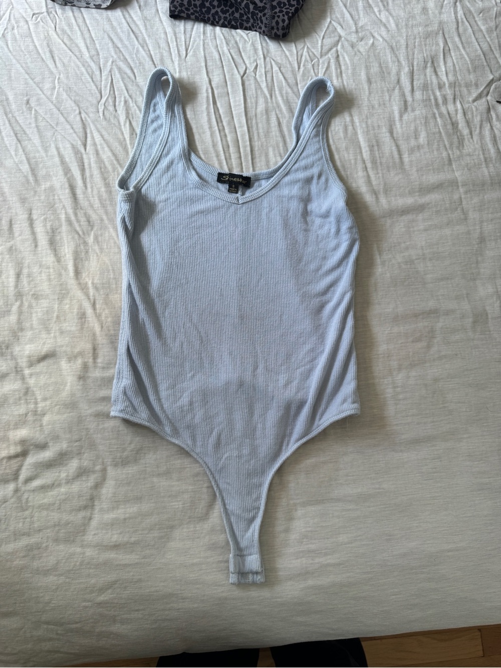 Shinestar Light Blue Ribbed Tank Bodysuit for women